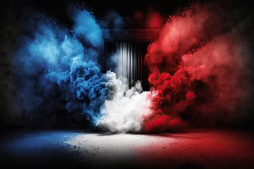 Foto op Canvas Stage with spotlight, red, white and blue smoke and particle effects, great for 4th of July backdrop or product placement ai © Michael