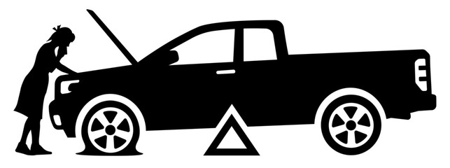Naklejka premium Pickup SVG, Truck SVG, Car Breakdown icon, Repair of a broken car SVG, Car repair SVG, Broken car SVG, Car service SVG 