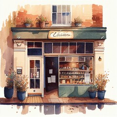 Water Color Illustration of a Coffee Shop created with Generative AI Technology