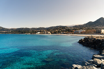 Fototapeta premium Red Island Beach, famous town in Corsica, France