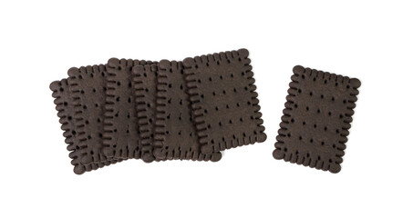 Chocolate Biscuit Isolated, Black Quadratic Cookie, Dark Soft Biscuits, Square Butter Cookies, Cocoa Crackers