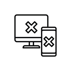 Fototapeta premium Sync between computer and smartphone is rejected: cross marks are on device screens. Thin line icon. Modern vector illustration.