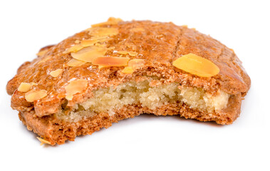 half a cookie on a white background