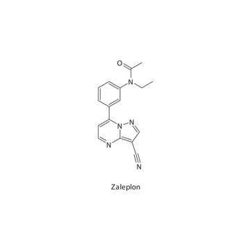 Zaleplon flat skeletal molecular structure Z-drug (nonbenzodiazepine) drug used in insomnia treatment. Vector illustration.