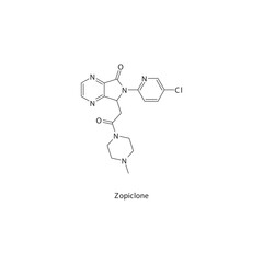 Zopiclone flat skeletal molecular structure Z-drug (nonbenzodiazepine) drug used in insomnia treatment. Vector illustration.