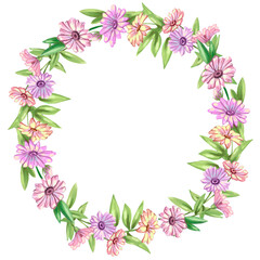 Obraz na płótnie Canvas Illustration of a frame made of pink flowers and leaves. High quality illustration
