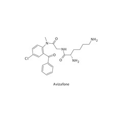 Avizafone flat skeletal molecular structure Benzodiazepine drug used in Organophosphate poisoning treatment. Vector illustration.