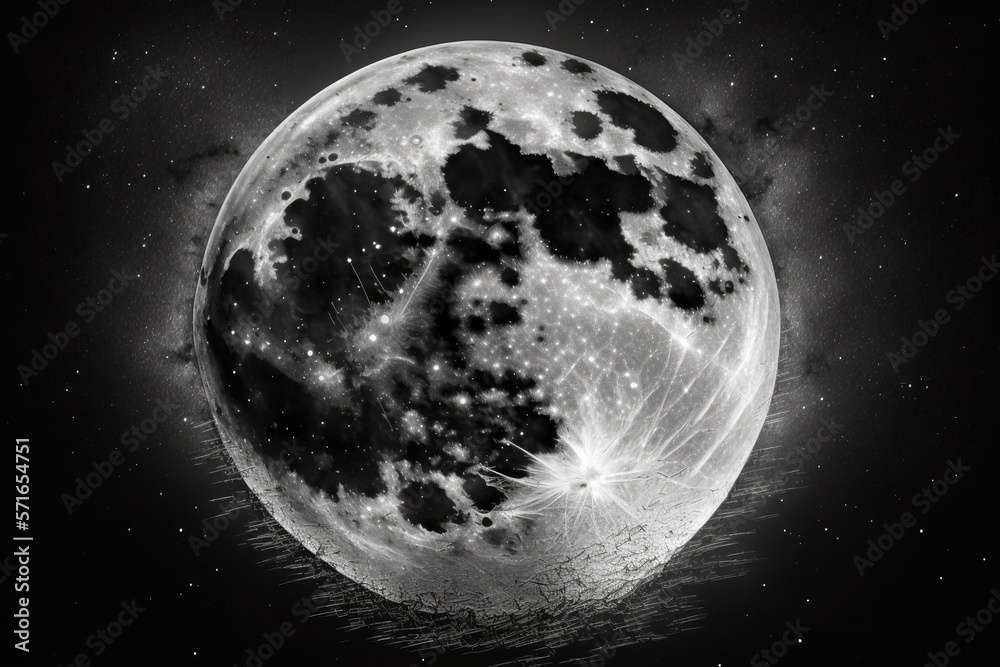 Poster Black background with a full moon in it. Generative AI