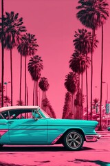 Classic Cuba Vintage Travel Poster and Wallpaper in 80's Synthwave Style - Generative AI Illustration