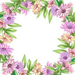 Obraz na płótnie Canvas Illustration of a frame made of pink flowers and leaves. High quality illustration