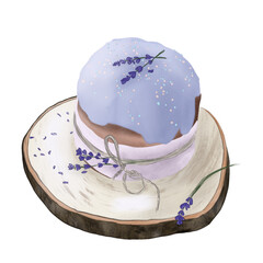 baked Easter cake kulich blue color