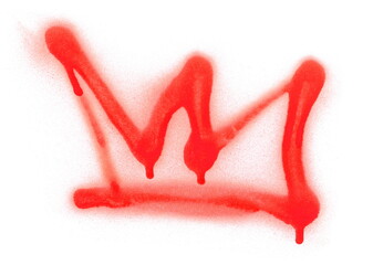 Red spray stain paint royal crown isolated on white  - obrazy, fototapety, plakaty
