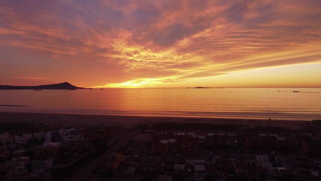 sunset in the bay of ensenada baja california aerial shot in 4k