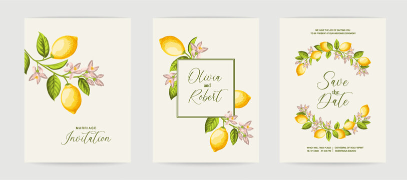 Wedding invitation. Lemon illustration. hand-drawn frame.