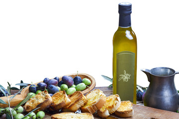 Bottle of extra virgin olive oil isolated on a white background