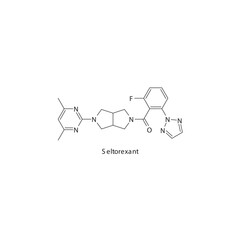 Seltorexant flat skeletal molecular structure Orexin antagonist drug used in insomnia, depression treatment. Vector illustration.