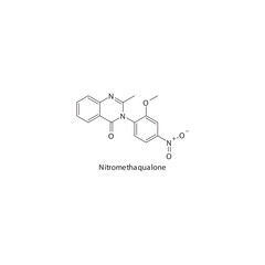 Fototapeta premium Nitromethaqualone flat skeletal molecular structure Quinazolinone sedative drug used in insomnia, muscle relaxation treatment. Vector illustration.