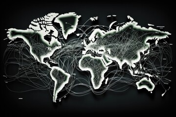 Internet cable based world communication map. Generative AI