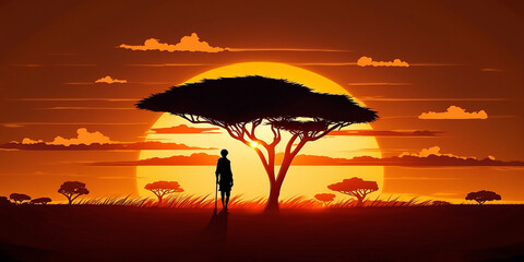 Beautiful African Sunset Scenery - AI generated