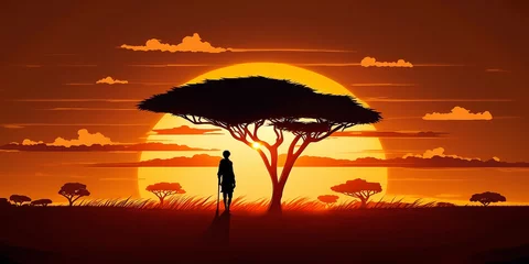 Fotobehang Donkerrood Beautiful African Sunset Scenery - AI generated