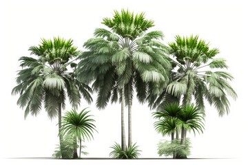Fototapeta na wymiar Betel palm trees in a group, isolated on a white backdrop. Generative AI