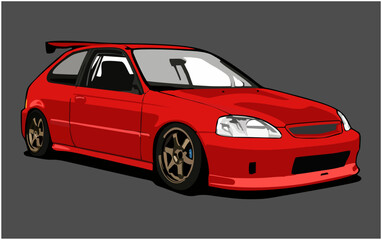 Illustration of red sport car. Easy to use, editable and layered. Vector detailed muscle car isolated on white background, sketch automobile