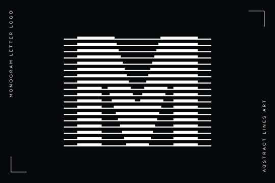 Letter M logo with abstract geometric horizontal parallel lines