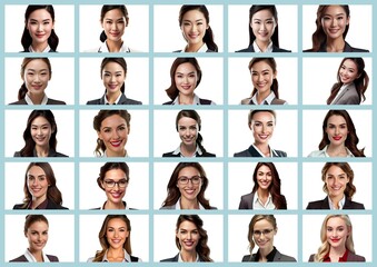 Collection of beautiful women smiling on white background. generative AI