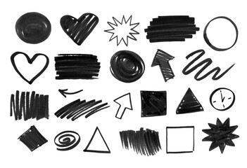 Vector set of felt pen artistic sketchy doodles elements