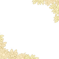 Frame with chrysanthemums. Background with golden flowers. Postcard with flowers. Vector illustration of flowers. Vector background with chrysanthemums.
