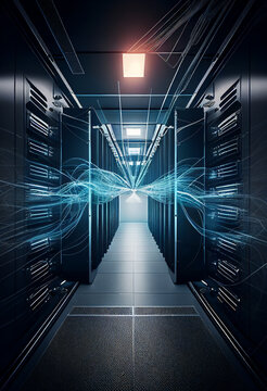 Cloud storage big data centre for storing backup files and security at a network database through the internet when browsing online, computer Generative AI stock illustration image