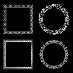 Set of decorative frames Elegant vector element for design in Eastern style, place for text. Floral black and white borders. Lace illustration for invitations and greeting cards.