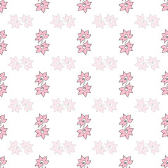 seamless repeat pattern with simple pink floral motifs on a white background giving a checkered effect perfect for fabric, scrap booking, wallpaper, gift wrap projects