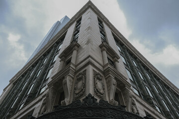 Historic and modern minimalistic building facade architecture in downtown Boston, Massachussetts...
