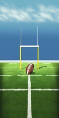 American football on field with goal post in background. Generative AI