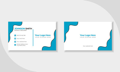 Creative Business Card Design Template with Cyan & Black color