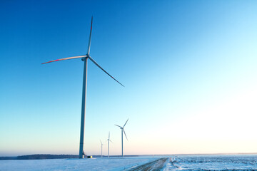 landscape with wind farm, winter time Poland Europe	