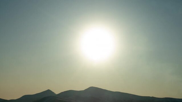Sunrise Sun Moves Across the Blue Sky in Carpathian Mountains Hoverla and Petros In Time Lapse 