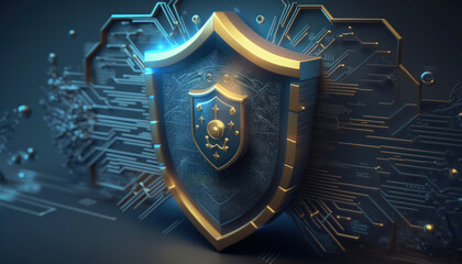 Cyber security data protection and information privacy technology shield background generative ai