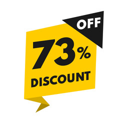 Price tag 73 percent off, yellow and black value balloon