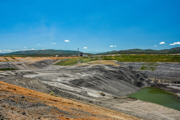Coal mining, defunct open pit mine in Puertollano, Ciudad Real, Spain
