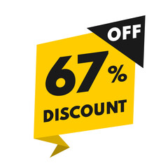 Price tag 67 percent off, yellow and black value balloon