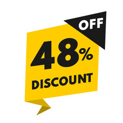 Price tag 48 percent off, yellow and black value balloon