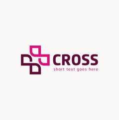 Curly Folded Ribbon become Cross Plus Sign for Emergency Aid Hospital Pharmacy logo design