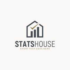 Fototapeta premium House with Check Mark Stats Diagram for Property Investment Marketing Progress Home Business logo design