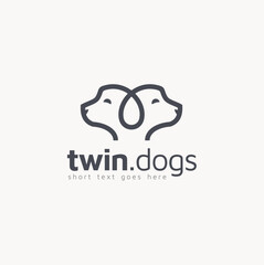 Twin Identical Dog Puppy Hound Head Line Art for Pet Care logo design