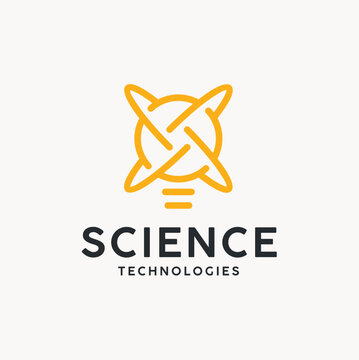 Atom with Light Bulb Lamp for Science Technology research logo design