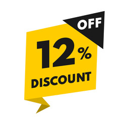 Price tag 12 percent off, yellow and black value balloon