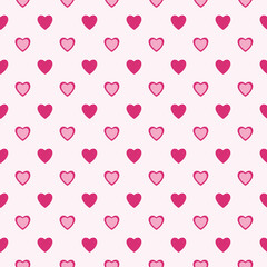 Valentine romanric Seamless Pattern. Pink Hearts on pastel Background. Hearts seamless pattern with Vertical Stripes on light pink background