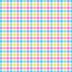  Seamless yellow, blue and pink checkered plaid fabric pattern texture. Stripes crossed horizontal and vertical lines.Seamless checkered pattern